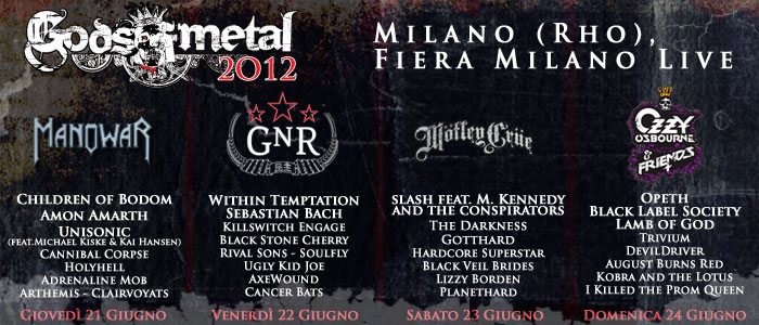 Gods of Metal 2012, cast e orari del Festival in scena a Milano