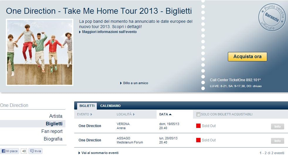 One Direction Sold Out - TicketOne