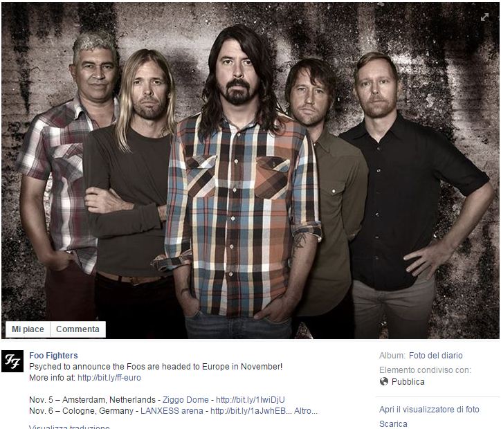 I Foo Fighters in Italia con 2 tappe del tour europeo | © Facebook 