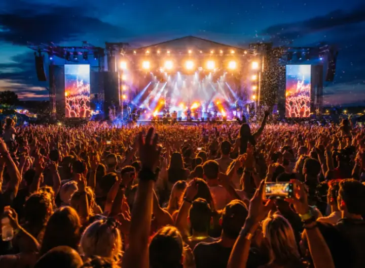 Folla che balla durante un concerto
